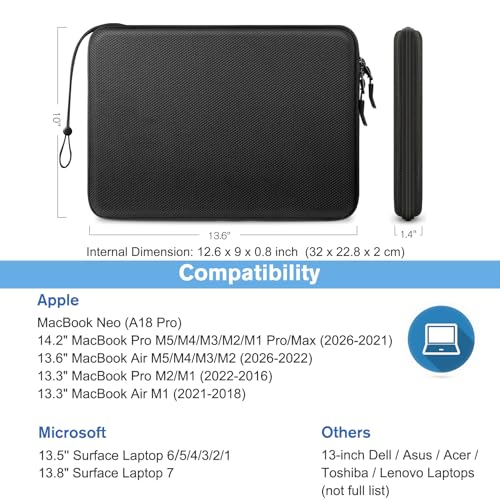 Image of FINPAC 13-inch Hard Shell Laptop Sleeve Case for 13.3 inch MacBook Pro /Air, Surface Laptop 3 /2, Dell Inspiron 13 /XPS 13, Shockproof & Water-Resistant Notebook Carrying Case Cover Protective Bag, Black