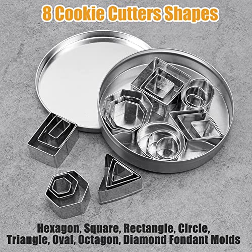 24 Pcs Small Cookie Cutters Set, Ofone Stainless Steel Geometric Shapes Fondant Cutter Including Square Triangle Oval Rectangle Hexagon Circle Mini Metal Cake Molds For Biscuit Pastry Baking #TOP4