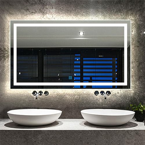 Acezanble Bathroom Mirror with LED Lights, 1100 x 700 mm, Fogless, Dimmable, Wall Mounted, Modern Style