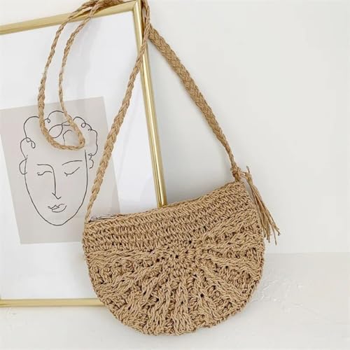 Handbag Zipper Durable Half Round Shoulder Crossbody Bag Women(Beige)3