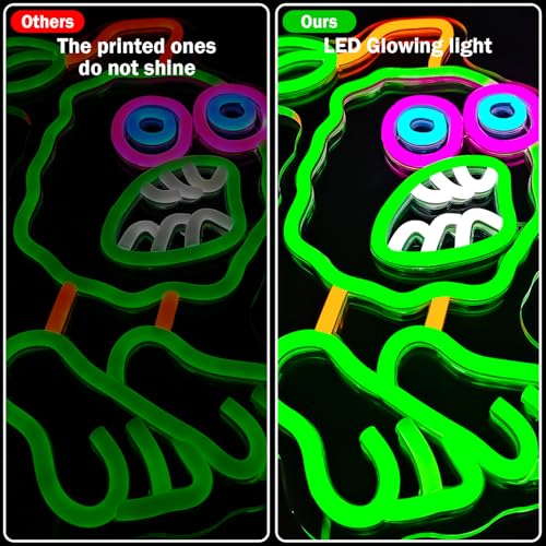 Image of Monsters Neon Signs for Wall Decor Dimmable LED Game Monsters Neon Light Birthday Decorations for Game Fans, Green Monsters Neon Light Signs Suitable for Birthday Gift