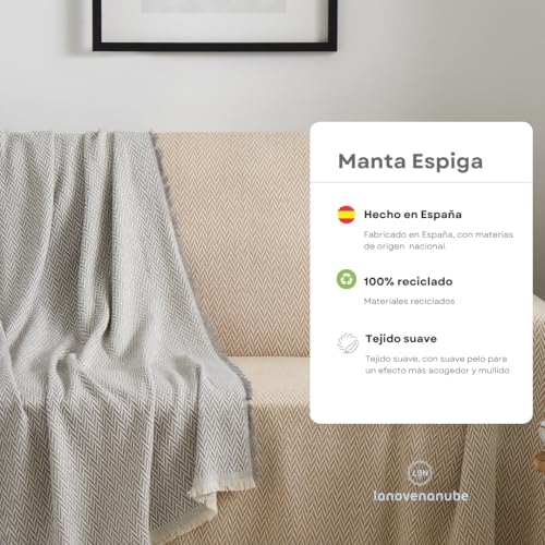 Lanovenanube Colcha Multiusos para sofá y Cama Espiga. Plaid cubrecama y cubresofa de algodón - poliéster. Manta Foulard cómoda y práctica. Medida 120x180 cm, Color Negro - imagen 5