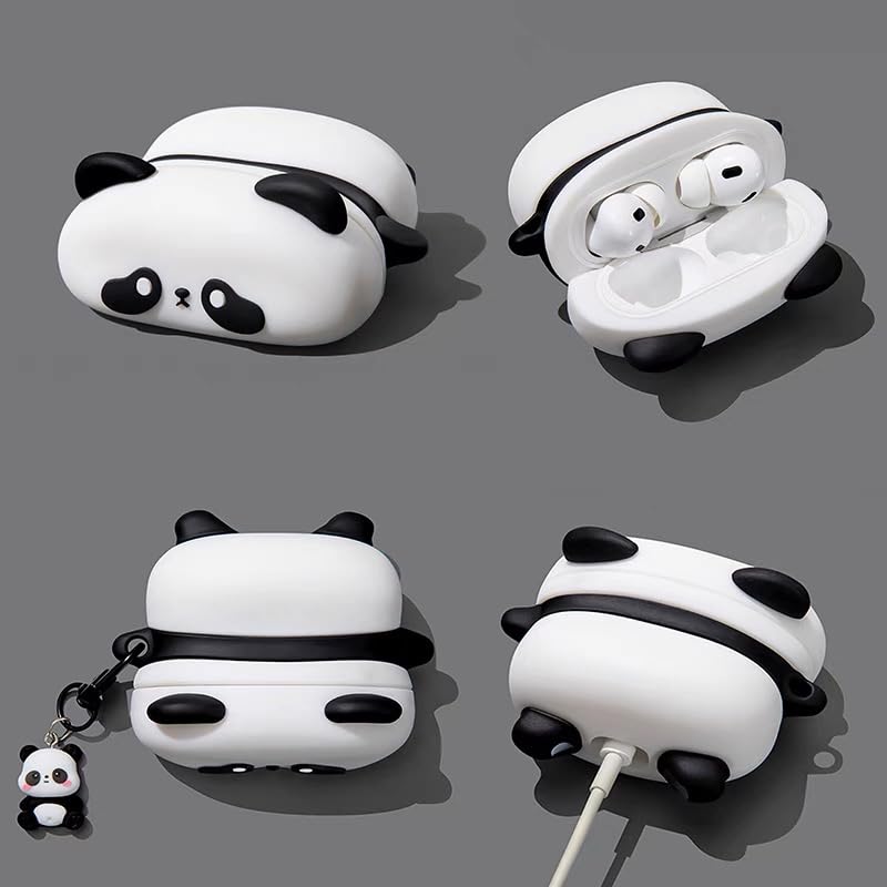 Soft Silicone Case for Apple AirPods 1 2 3 Pro Lying Animal 3D Cartoon Cute Lovely Adorable Fun Kids Girls Boys (Baby Panda with Charm, for AirPods