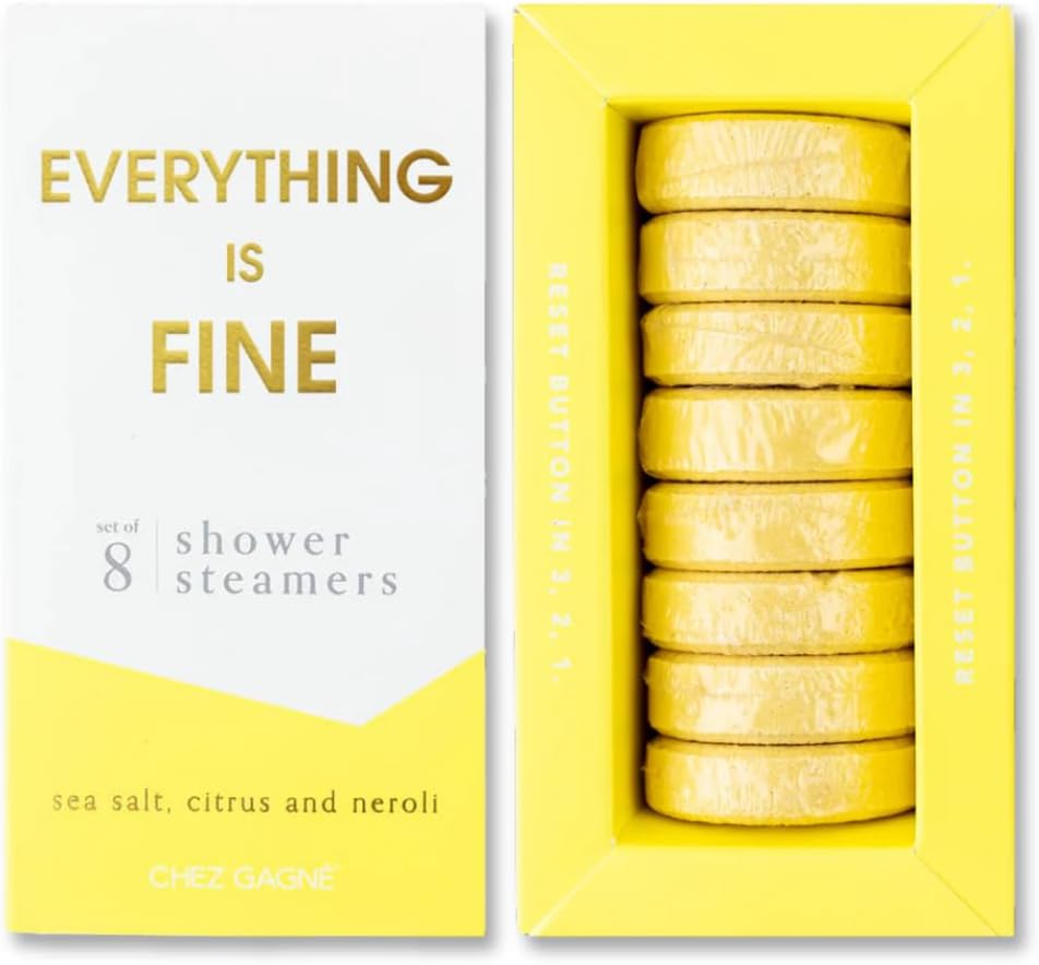 Aromatherapy Shower Steamers - Everything is Fine - Sea Salt Citrus + Neroli, Set of 8 - Vegan, Cruelty-Free, Made in USA - Paraben, Sulfate & Phthalate-Free - Funny Self Care Gift