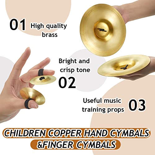 Ctosree 8 Pcs Finger Cymbals Mini Copper 2.2 Inch And Hand Cymbals 5.9 Inch Kids Gong Sets Belly Dancing Finger Zills Band Rhythm Beats Percussion Musical Instruments Toy For Musical Dancer Party #TOP2