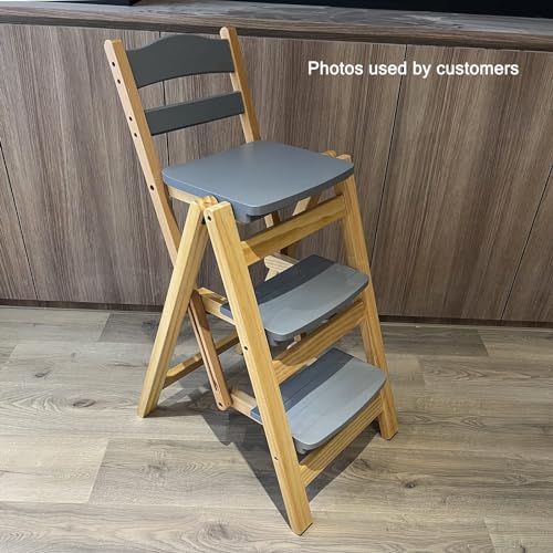 Taburete plegable de 3 escalones de madera maciza: escalera portátil de cocina 6