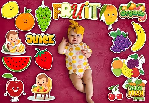 Image of Fruit Theme Baby Photoshoot Props Kit | Newborn & Kids Photography Cutouts Set | Fruit & Juice Theme Decorations | 250 GSM Cardpaper, Birthday Monthly Shoot Accessories