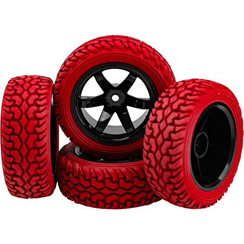Hircqoo 75Mm/2.95'' Rubber Tires & Plastic Wheel Rims 12Mm Hex Hub Compatible With Traxxas 4Tec 2.0 Hsp Tamiya Hpi Kyosho 1/10 On-Road Touring Car, Wltoys 1/14 144001 Rc Buggy (Red) #TOP11