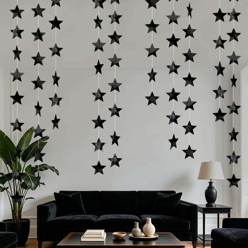 Image of Black Shining Star Hanging Garland Black Hanging Sparkling Star Streamer Glitter Star Bunting Banner Twinkle Star Backdrop for Wedding Baby Shower Birthday Christmas Decorations 40 Feet