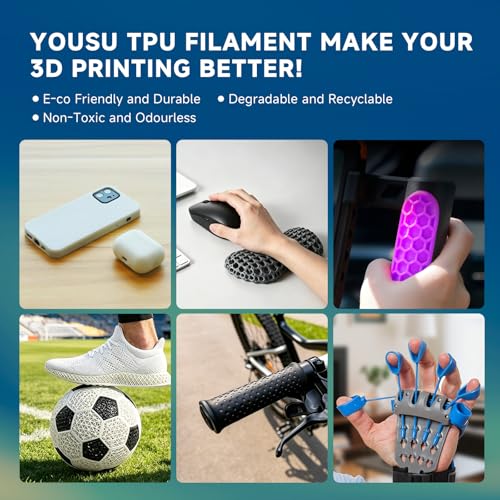 Image of YOUSU 95A TPU Filament 1.75mm 6 Pack 1kg Spools, Flexible Soft 3D Printer Filament, Clog-Free Tangle-Free, High Elasticity, Fit Most FDM Printers for Makers & DIY Projects