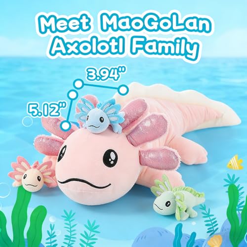 Image of MaoGoLan Giant Axolotl Plush with 3 Babies Inside, 33 inch Axolotl Stuffy | 33 Inch Pink Sequin Mommy Salamander Set For Kids Girls Boys, Kawaii Room Decor, Birthday Christmas Gift, Soft Pillow
