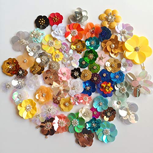 30Pcs Random Sequins Embroidery Flower Patches Arts Crafts Sewing Patches (Colorful A) #TOP11