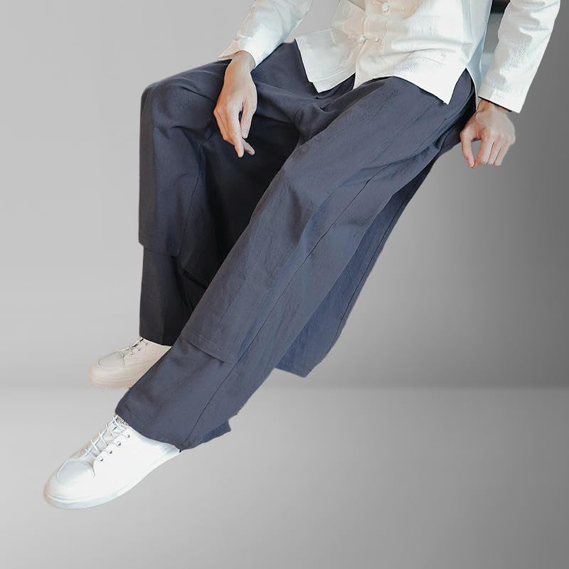 Pantalon homme coton lin ample sportif rétro chinois automne mode casual - 4