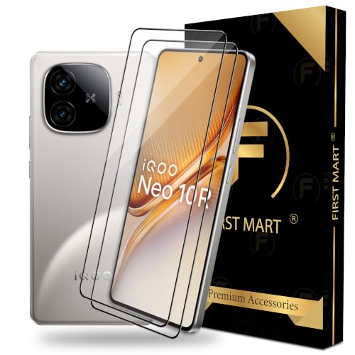 Image of FIRST MART Tempered Glass Screen Protector for iQOO Neo 10R / Neo 10 - Full-Glue Screen Guard, 3D Edge to Edge, HD Clear, Bubble-Free, Case-Friendly, Black, Pack of 2