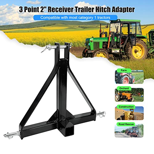 3 Point 2 Inch Receiver Trailer Hitch Heavy Duty Steel Drawbar Adapter Category 1 Tractor Tow Compatible With Kubota, Lm25H, Bx, Wlm Tractor, Nortrac, Yanmar, Kioti, Cat, John Deere 5000Lbs Capacity #TOP1