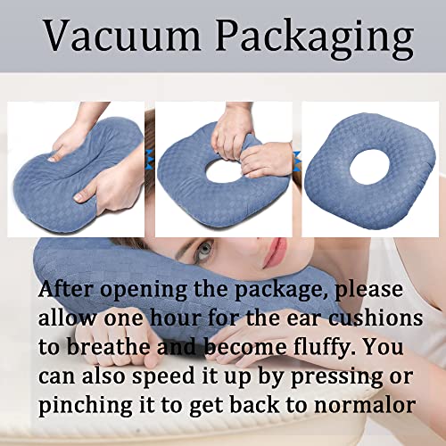 Image of Ear Piercing Pillow for Side Sleepers, Pillow with an Ear Hole for CNH and Ear Pain Ear Inflammation Pressure Sores, O-Shaped Side Sleeping Pillow, Ear Guard Pillow (Blue)