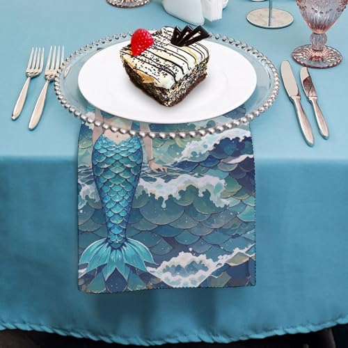 Servilletas finas de tela con diseño de escamas de sirena, elegancia impresa para tu mesa 5