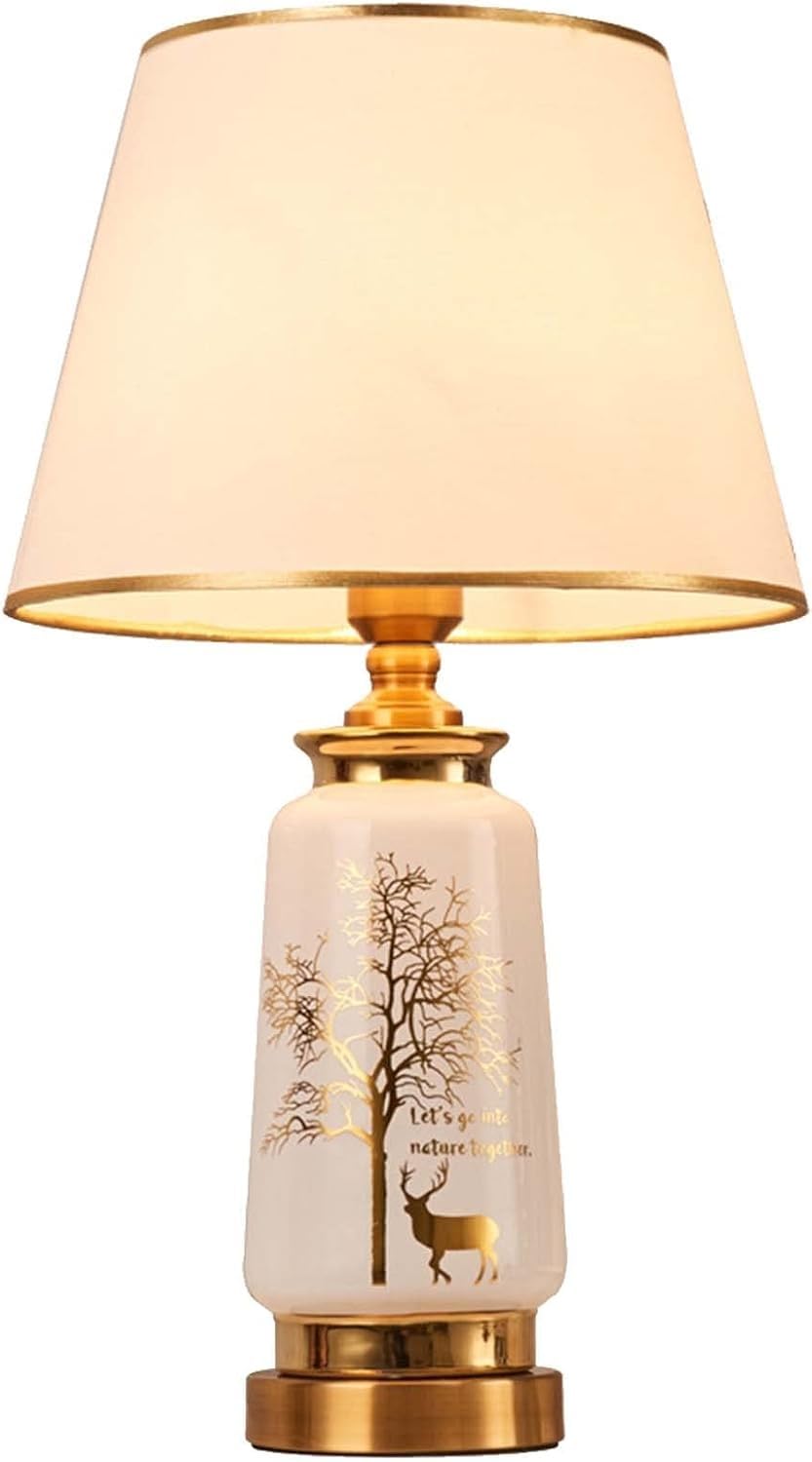 Lampada da tavolo moderna a LED in ceramica, bianca, altezza 20,86 cm, lampadina inclusa, motivo cervo e paralume per soggiorno e studio