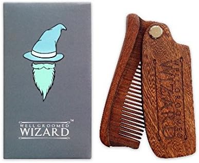 Folding Sandalwood Beard Comb, Wooden Anti-Static Beard Grooming Comb for Men