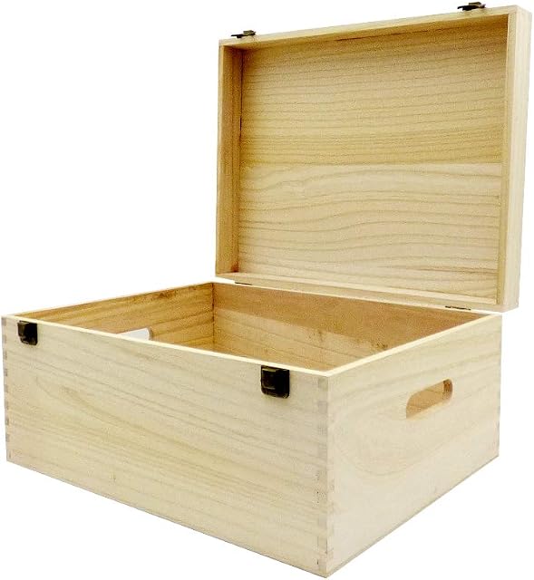 Wooden Hinged Storage Box - Unvarnished - 400 x 300 x 200mm - Gift ideas for Christmas, Birthday, Toy Box, Trinkets, Keepsakes, Tools