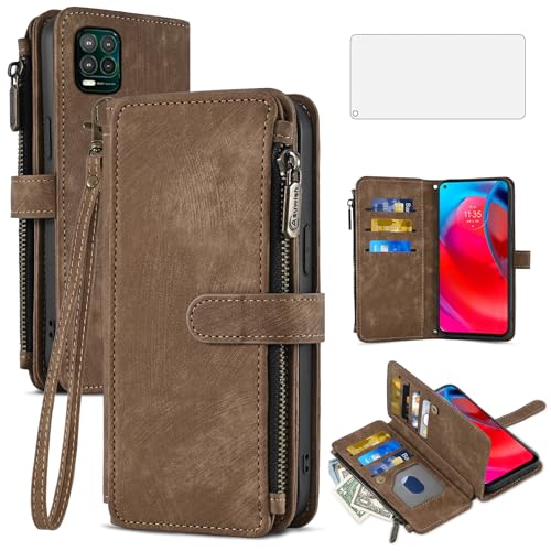 Étui portefeuille Moto G Stylus 5G 2021 Asuwish avec protection écran marron
