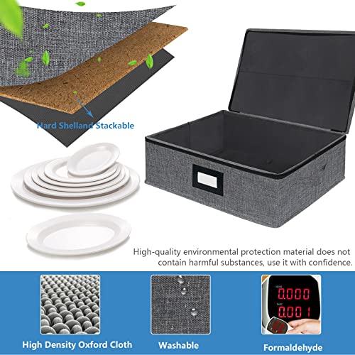 Homyfort Platter Storage Case - Stackable China Storage Containers Hard Shell With Durable Zipper & Label & Sturdy Handles, 5.3” Height, Structured Top, 4 Felt Dividers Included (Dark Gray) #TOP4
