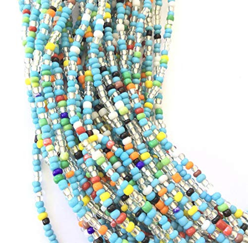 Vintage Strand Ghana Beads Blue Turquoise Mixed Glass African Trade Beads-Ghana
