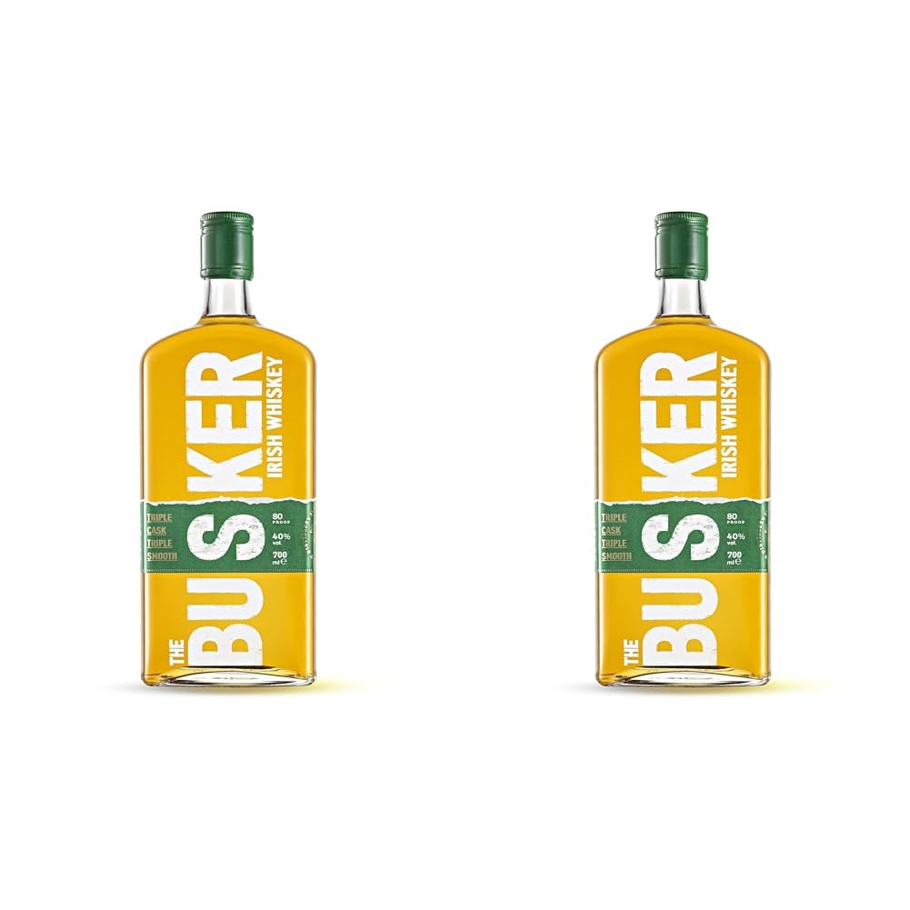 The BuskerTriple Cask Triple Smooth Irish Whiskey, Rich Body with Tropical Fruits and Vanilla Notes, Vegan and Gluten Free, Made at Royal Oak Distillery, Bottle of 70 cl, 40% ABV (Pack of 2)