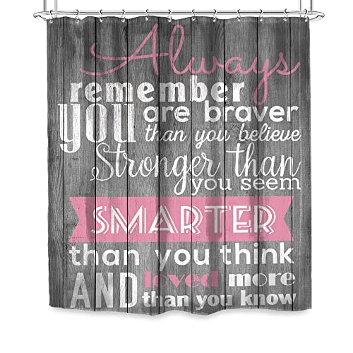 Svbright Pink Shower Curtains For Bathroom Girls Shower Curtain For Women Inspirational Motivational Quotes 60Wx72L Inch Gray Farmhouse Barn Wood Plank Waterproof Fabric Bathroom Bathtub Panels #TOP4