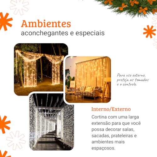 Cortina Led Pisca Bivolt 9 Funções Natal Eventos 3x2m 3x3m 240 280 Led (Branco Frio, 3x3m)