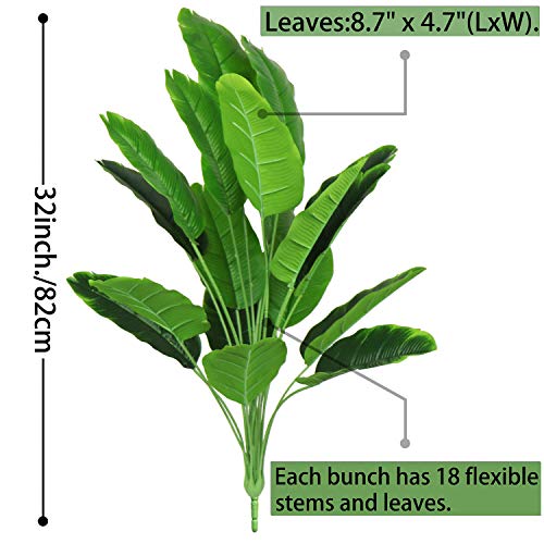 Ollain 32" Artificial Bird Of Paradise Plants 18 Leaves Faux Banana Tree Tropical Monstera Leaf Fake Turtle Large Palm Leaf Fern Fake Green Bushes Shrubs For Tropical Greenery Accent (Green) #TOP2