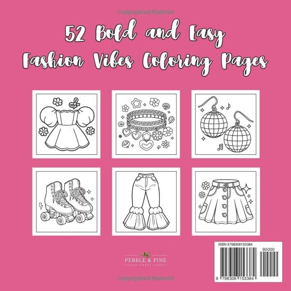 Bold & Easy Fashion Vibes Coloring Book l 52 Designs for Teens, Adults & Kids | Trendy Outfits & Accessories for Relaxation & Creativity | Square 8.5” x 8.5” (Bold & Easy Coloring) image 3