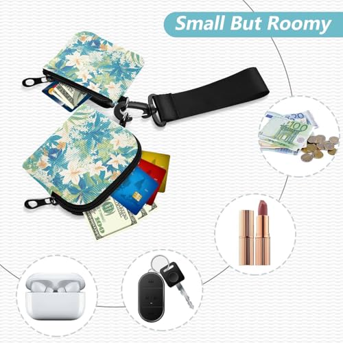 Tropical Style FLOWER Green Leaves Women's Dual Wallets Business Card Cases Thin Flat Women's Money Organizers with Wristlet Strap for Daily Use 2 Packs2