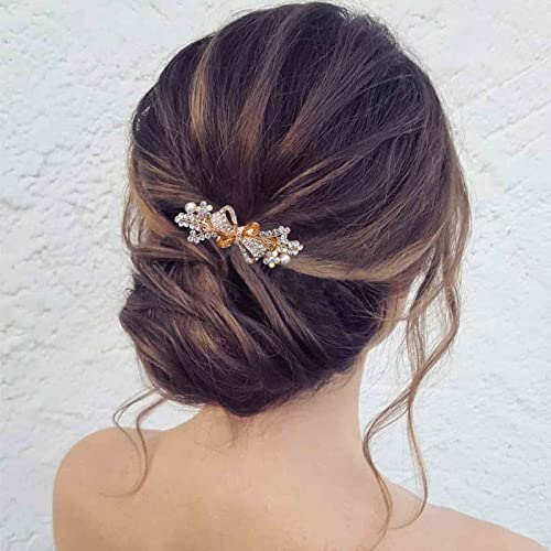 Broche de cabello con cristal para boda, color champagne, con pedrería dorada brillante miniatura 2