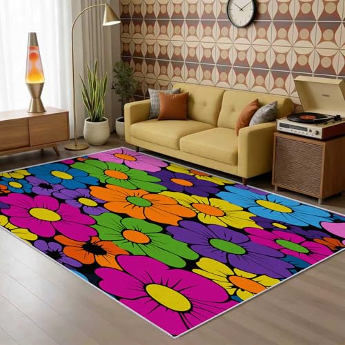 Tapete Hippie Retro Floral 6x9 70s Antideslizante Lavable miniatura 2