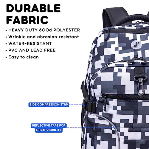 Image of J World New York Atom Laptop Backpack - Ergonomic Backpack for School with Air Mesh Padded Shoulder Straps - 600D Polyester Work Backpack for Men and Women - Stylish Design (CAMO)