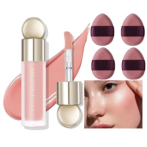 Liquid Blush For Cheeks, Soft Cream Makeup Blush, Pink Velvet Texture - Moisturizing Natural-Looking Long Lasting Face Blush Makeup With Finger Puffs #TOP12