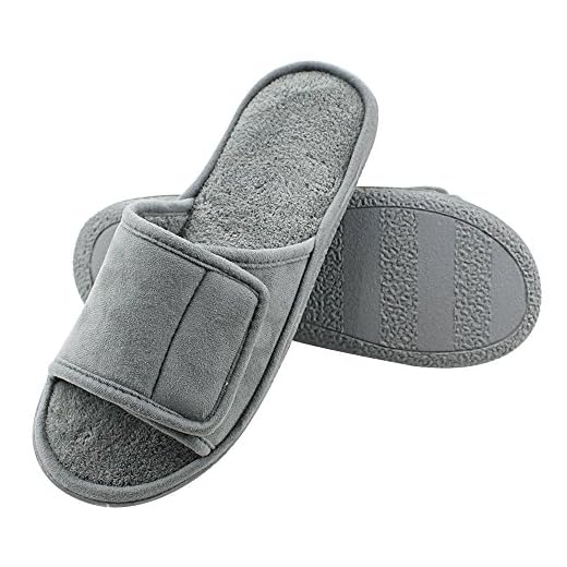 Magtoe Adjustable House Slippers for Men Soft Open Toe Breathable Indoor Slip on Mens Slides Sandals with Memory Foam for Home Bedroom,All Seasons, Grey, 9-10