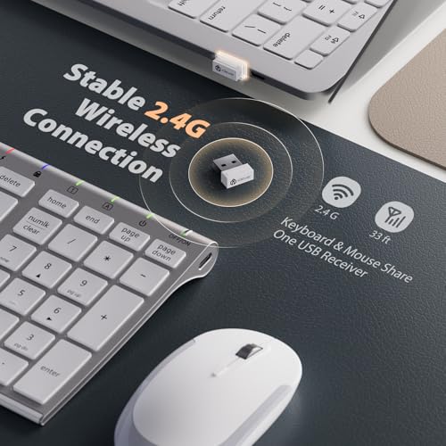 Image of iClever GK03 Wireless Keyboard and Mouse Combo for Mac and Windows, 2.4G Rechargeable Wireless Keyboard Mouse, Silent Keys, Full Size, Portable, Slim Ergonomic Design, QWERTY