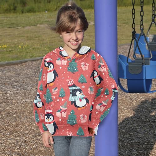 Kids Hoodies Sweaters Christmas Xmas Penguin Hooded Sweatshirts with Big Pockets for Boys Girls B04004254