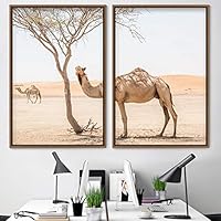 2 Piece Framed Canvas Wall Art Camels Canvas Prints Home Artwork Decoration for Living Room,Bedroom - 16