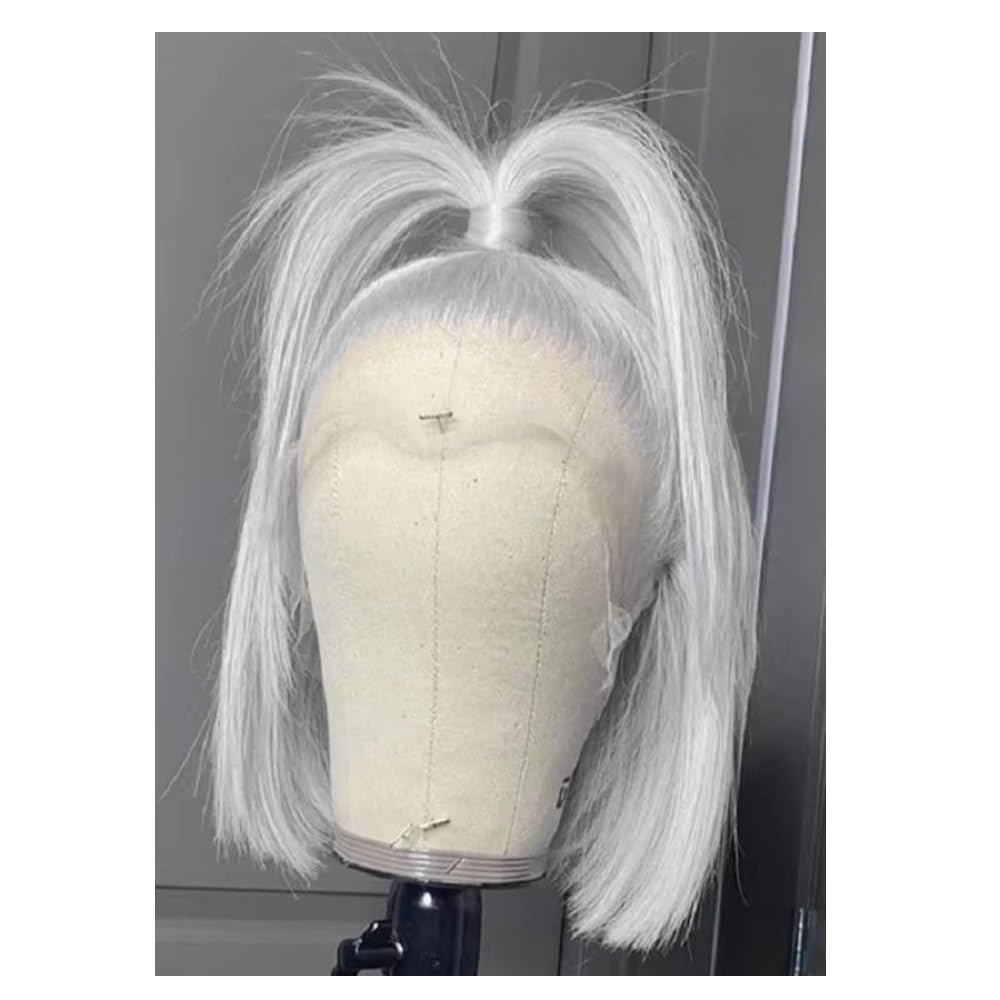 13x4 HD Lace Front Bob perruques cheveux humains gris sans colle perruque for les femmes gris argent couleur pré plumé délié naturel 200 densité Extensions de cheveux(16 inch)