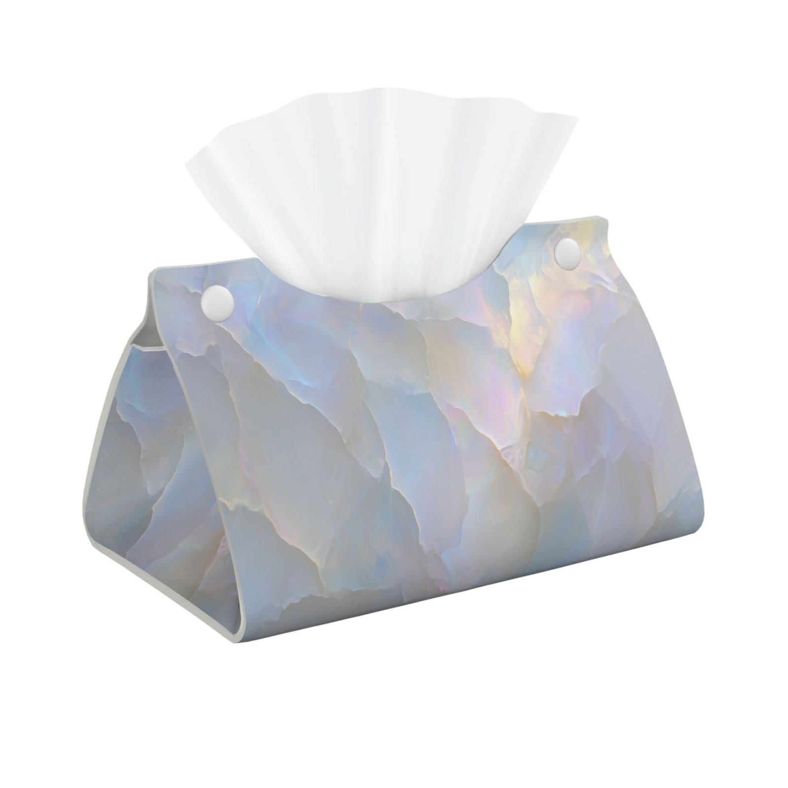 Light White Marble Irradencent Shimmer Luxury Tissue Box Cover Rectangle Pu Leather Tissue Box Holder for Car Bathroom Bedroom Desk Tabletop Decor