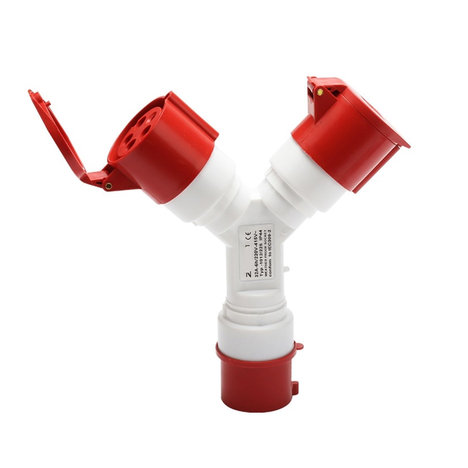 Toma industrial uno a dos 5x32A para duplicar conexiones seguras con toma impermeable IP44