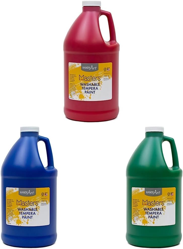 Handy Art Little Masters Washable Tempera Paint - 64 Fl Oz (Pack of 1), Red, Blue, Green, Half Gallon