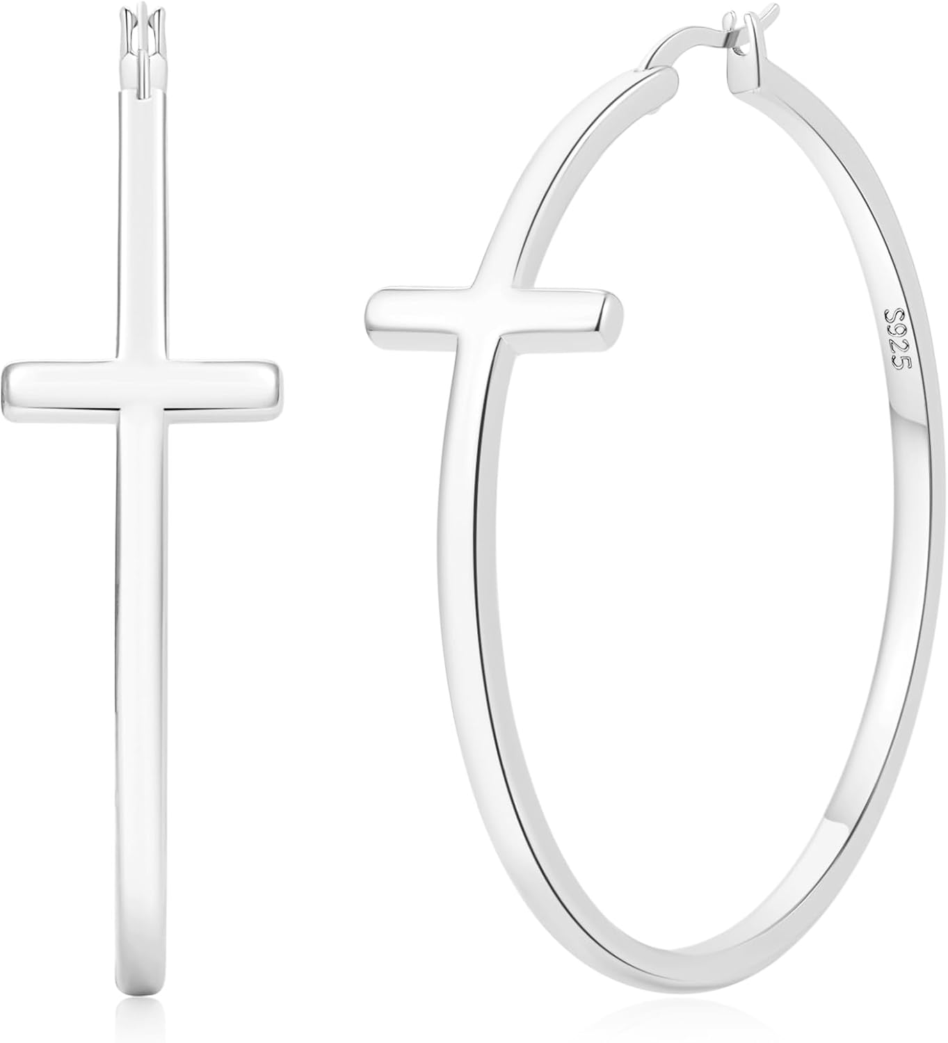 Senteria 3MM Thin 925 Sterling Silver Cross Hoops Earrings Hypoallergenic 14K Gold Plated Hoop Earrings Lightweight Hoops Earring for Women Gifts 15/20/30/40/50MM