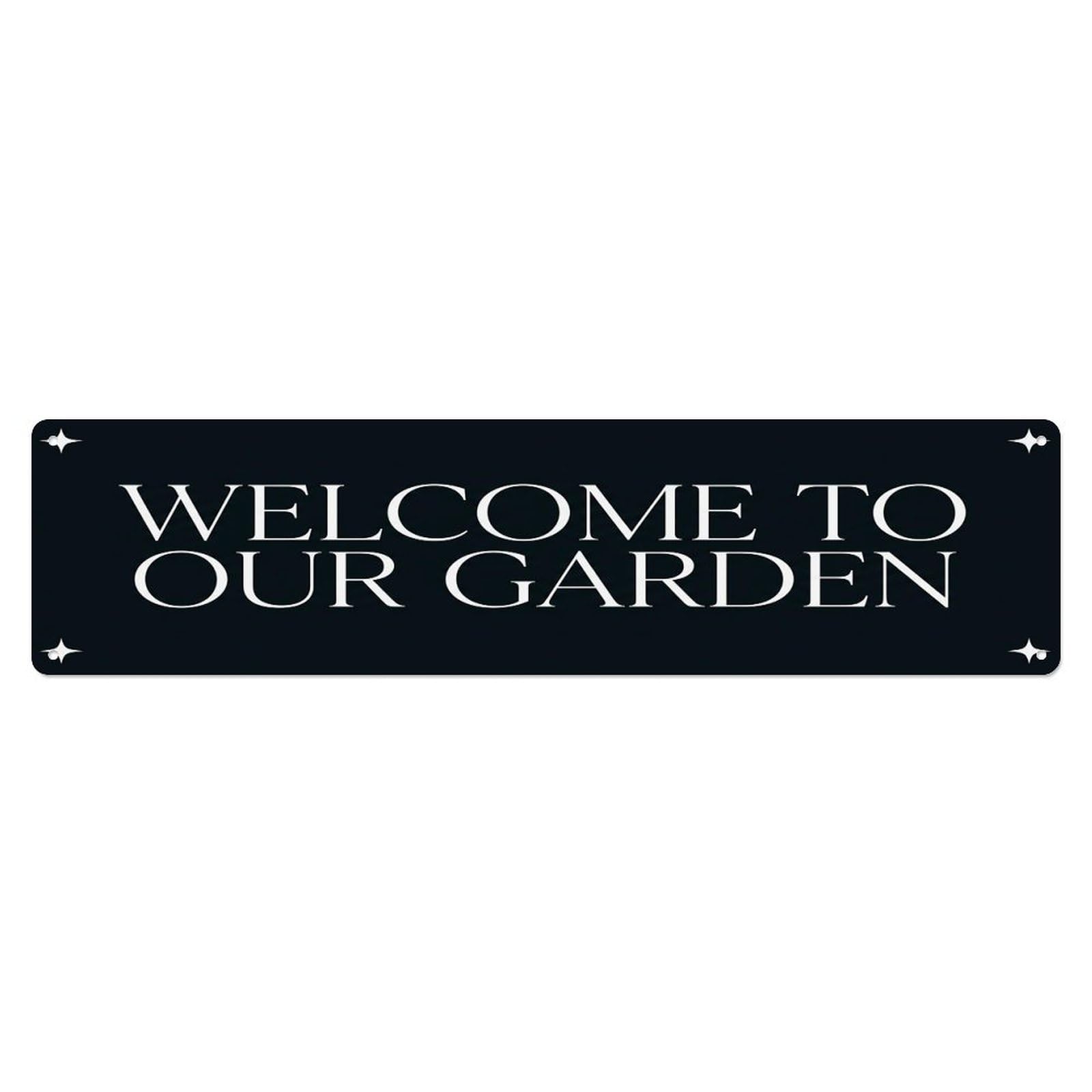 Vintage Welcome to Our Garden Midnight Black Metal Tin Sign