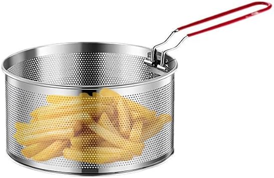 Fry Basket, Stainless Steel 304 Deep Frying Fryer Basket with Long Handle for French Fries, Pasta, Vegetables 7" x 7" x 4" inch