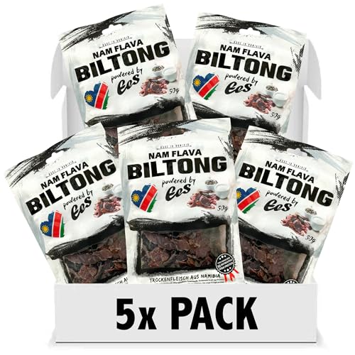 Nam Flava - Original Biltong van Namibie - 0,25 kg (5x50 g) - Gedroogd vlees, Beef Jerky, veel eiwitten