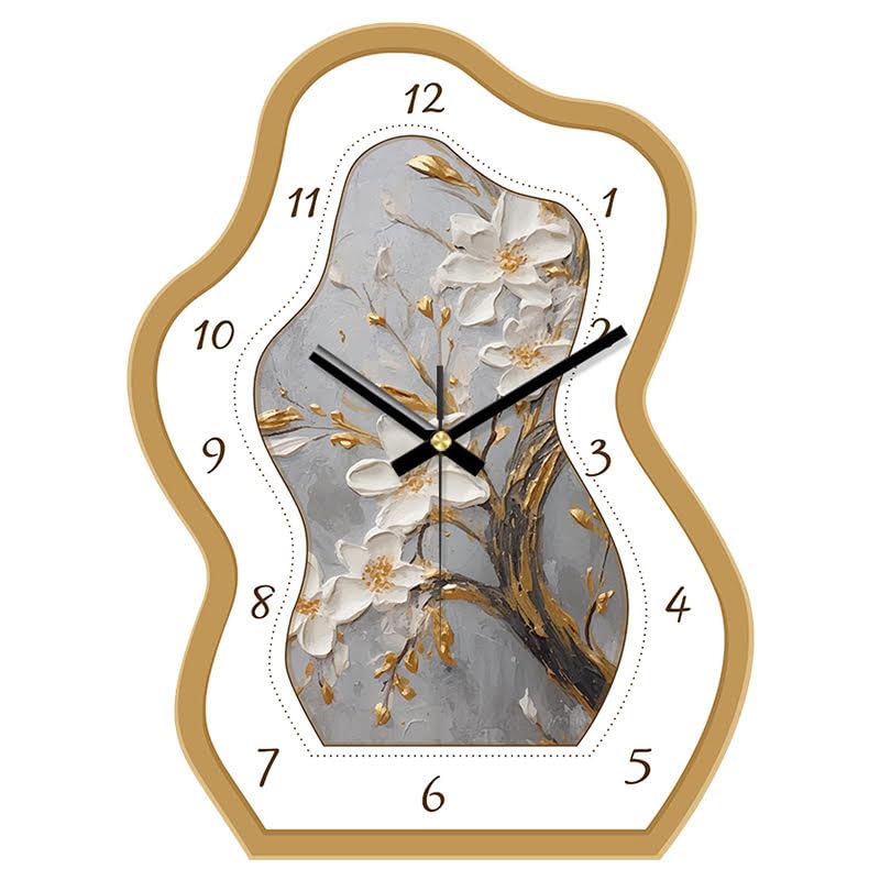 ginoya brothers Artistic Asymmetrical Wall Clock – Silent Non-Ticking, Battery Operated with Stand & Hanging Option – Decorative Clock for Living Room, Bedroom, Office, Kitchen. (F White Flower)-picture-22